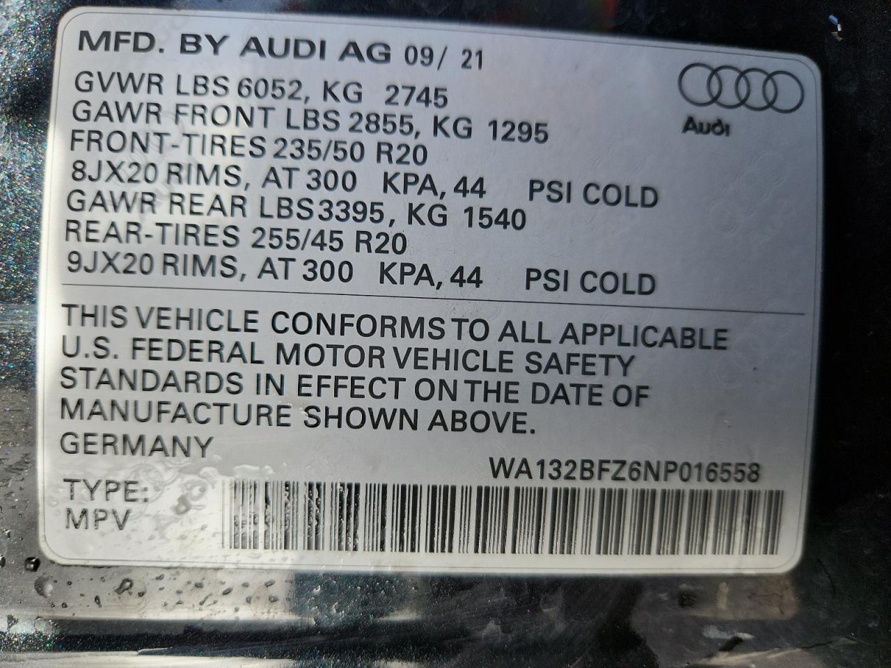 2022 Audi Q4 E-Tron Sportback Prem Plus S Line VIN: WA132BFZ6NP016558 Lot: 90878175