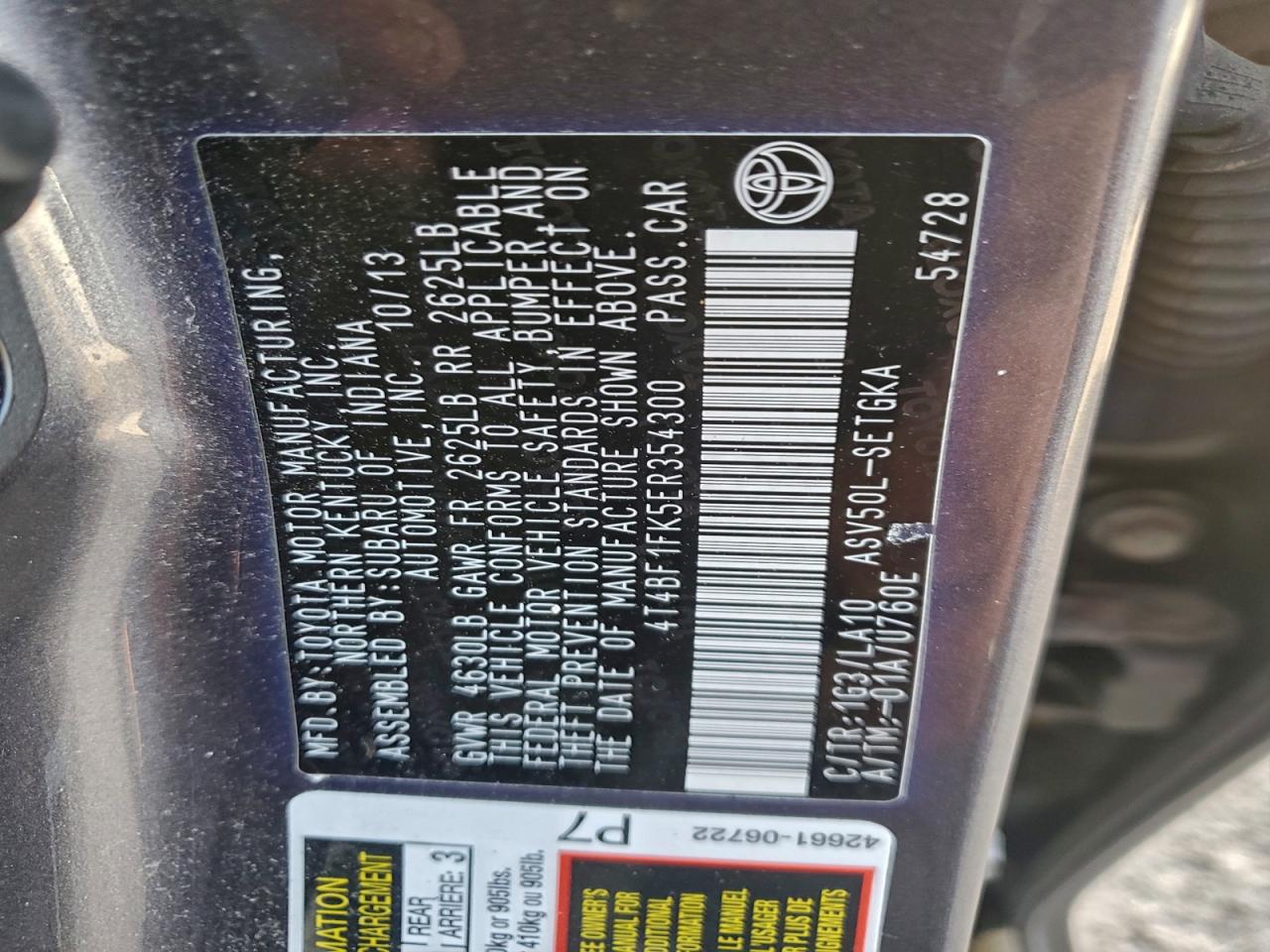 2014 Toyota Camry L VIN: 4T4BF1FK5ER354300 Lot: 93496755