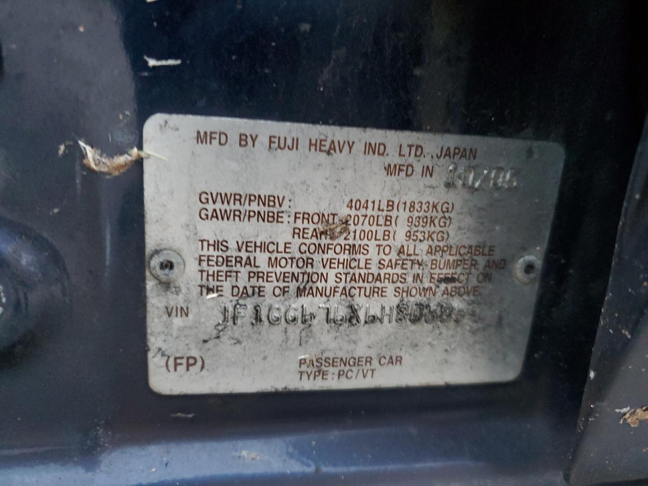 2006 Subaru Impreza 2.5I Sports Wagon VIN: JF1GG676X6H806869 Lot: 91800535