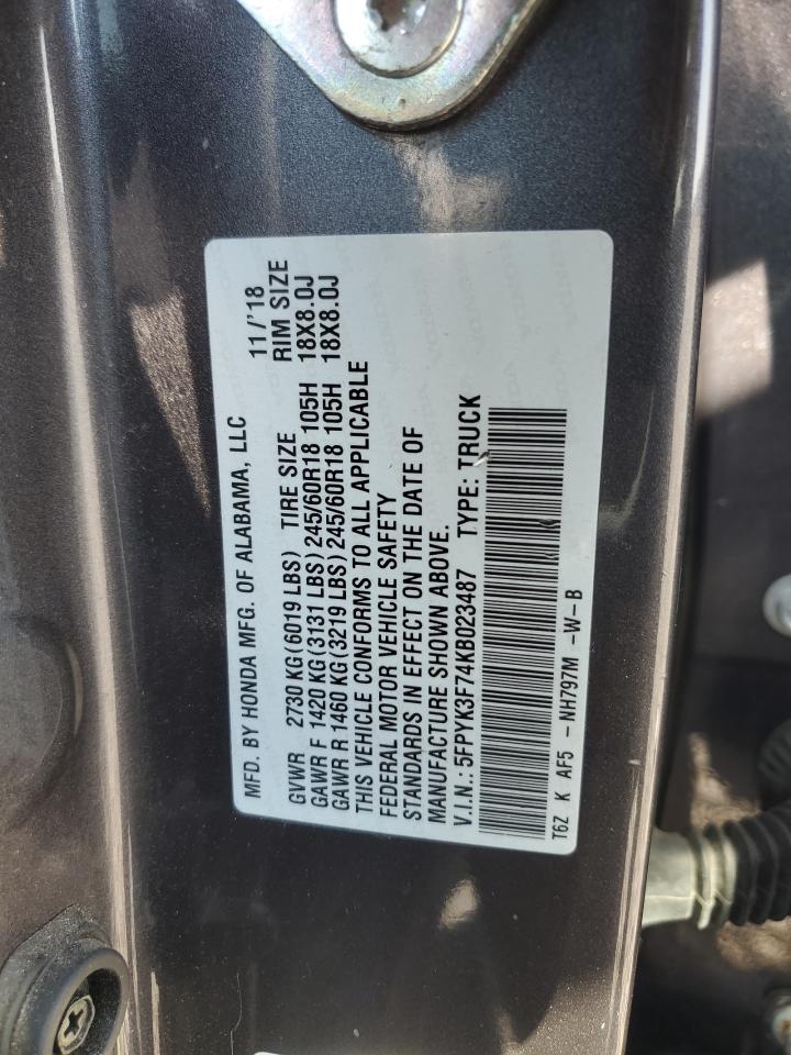 2019 Honda Ridgeline Rtl VIN: 5FPYK3F74KB023487 Lot: 93064485