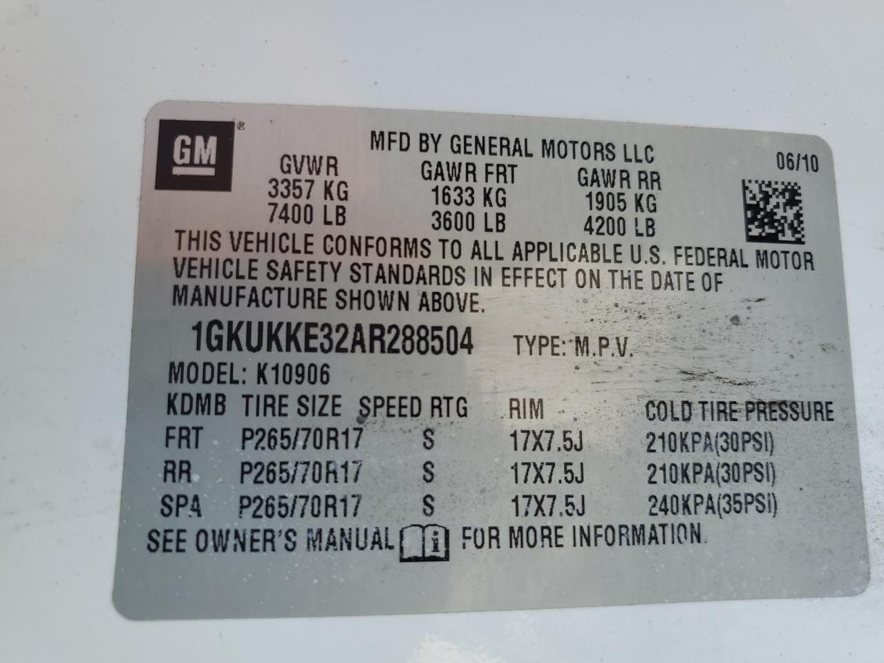 2010 GMC Yukon Xl K1500 Slt VIN: 1GKUKKE32AR288504 Lot: 90703095