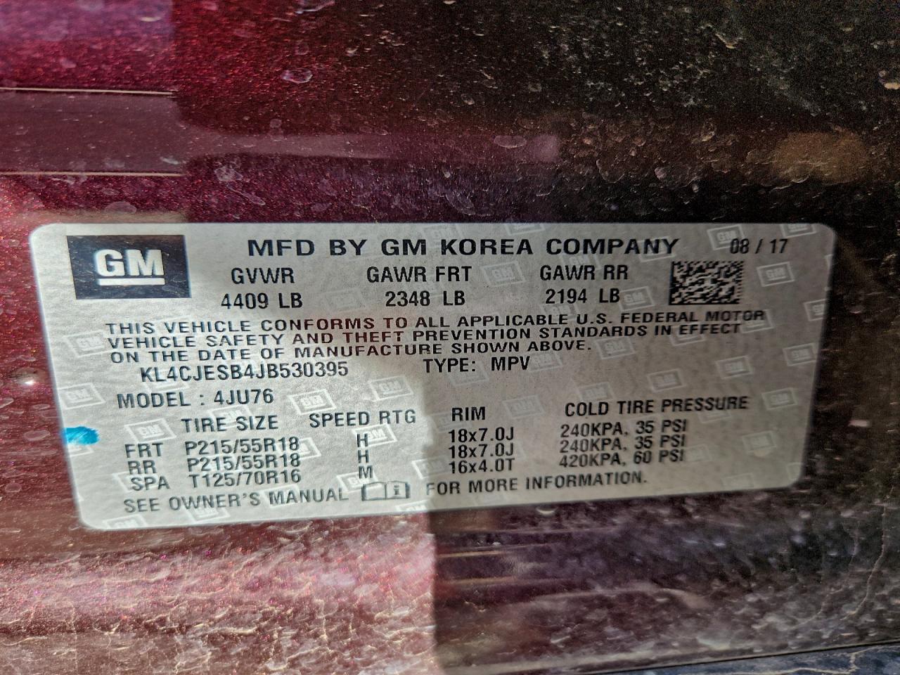 2018 Buick Encore Preferred VIN: KL4CJESB4JB530395 Lot: 94706805