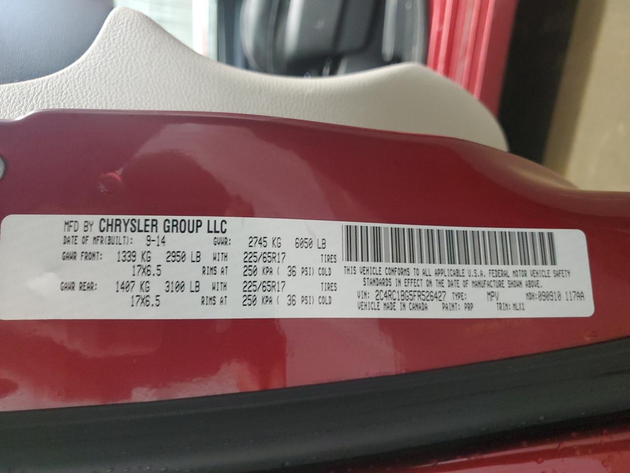 2015 Chrysler Town & Country Touring VIN: 2C4RC1BG5FR526427 Lot: 91872355