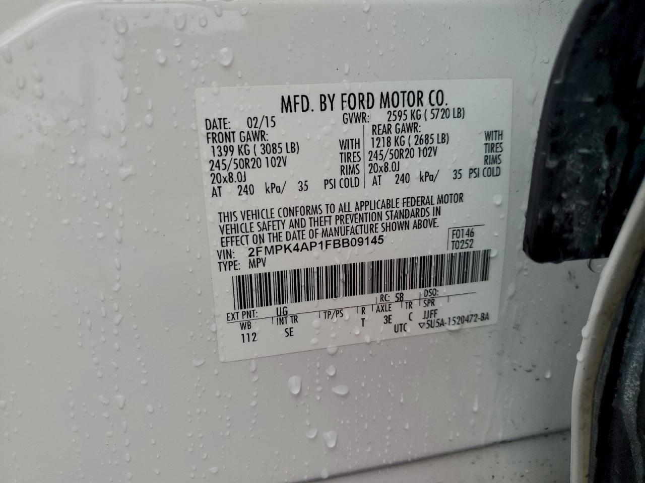 2015 Ford Edge Sport VIN: 2FMPK4AP1FBB09145 Lot: 94144605