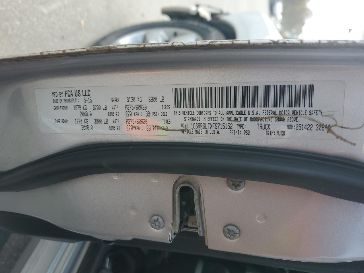 2015 Ram 1500 Slt VIN: 1C6RR6LTXFS715152 Lot: 92507185