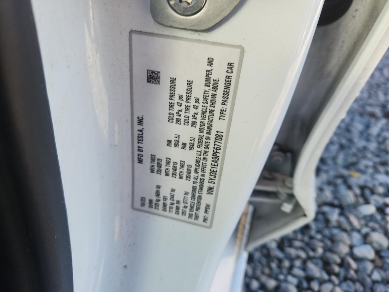 2023 Tesla Model 3 VIN: 5YJ3E1EA9PF677081 Lot: 91521835