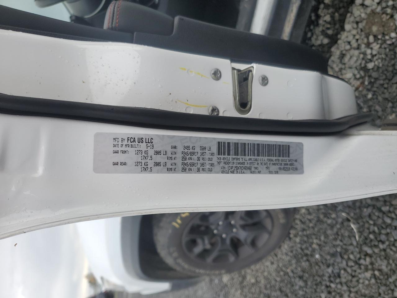 2019 Jeep Cherokee Trailhawk VIN: 1C4PJMBX7KD469482 Lot: 91625345