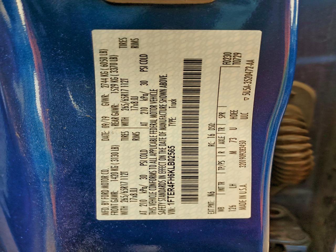 2019 Ford Ranger Xl VIN: 1FTER4FH6KLB02565 Lot: 93344575