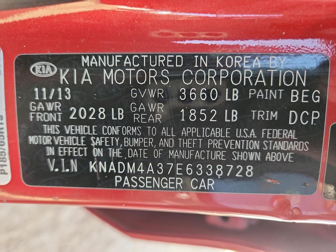 2014 Kia Rio Lx VIN: KNADM4A37E6338728 Lot: 92659205