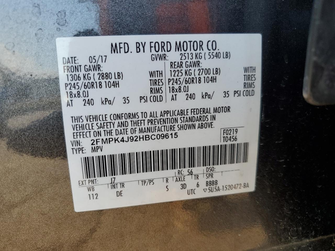 2017 Ford Edge Sel VIN: 2FMPK4J92HBC09615 Lot: 92702155