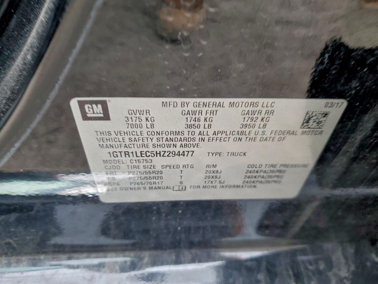2017 GMC Sierra C1500 VIN: 1GTR1LEC5HZ294477 Lot: 93084405