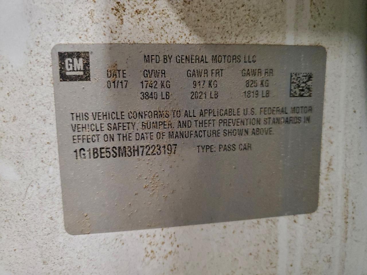 2017 Chevrolet Cruze Lt VIN: 1G1BE5SM3H7223197 Lot: 93393765