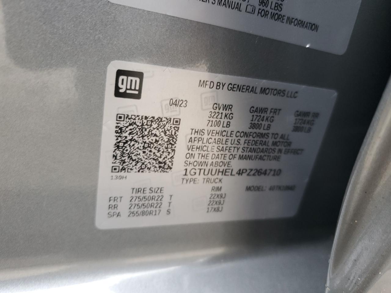 2023 GMC Sierra K1500 Denali Ultimate VIN: 1GTUUHEL4PZ264710 Lot: 91786175