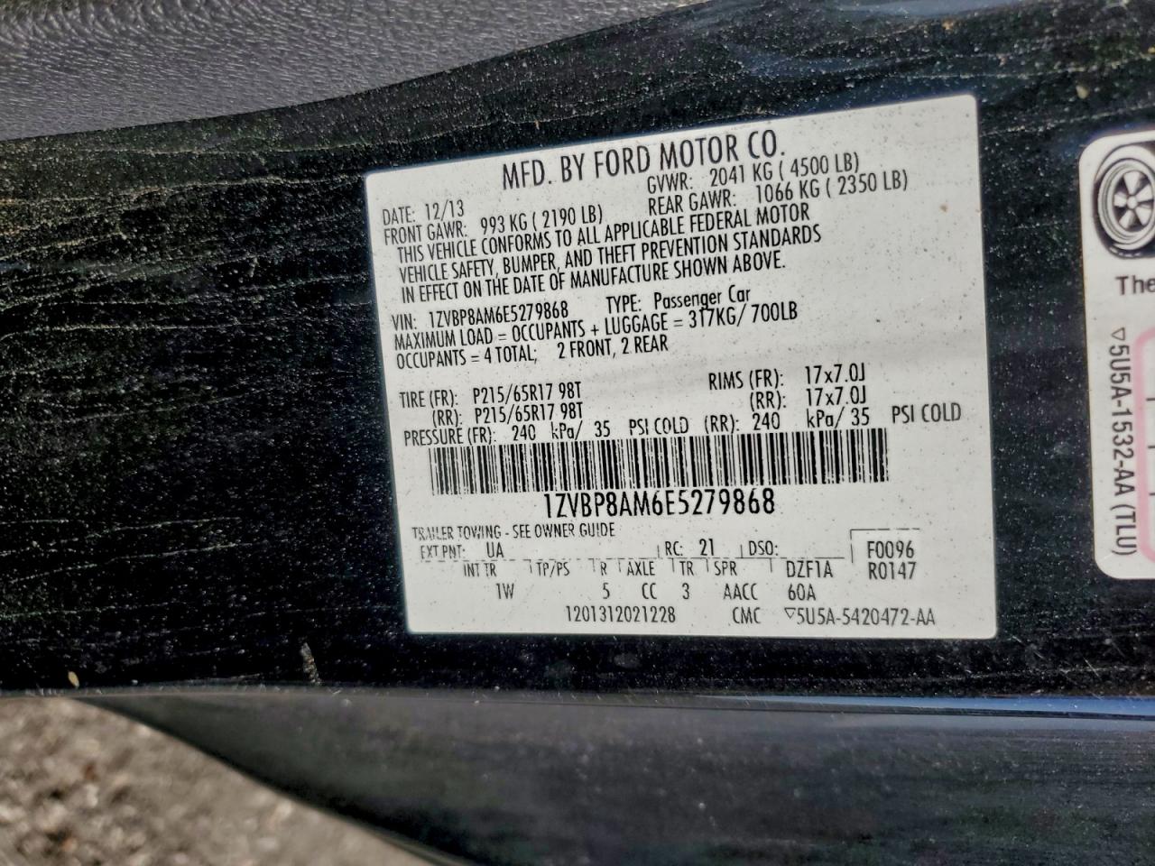 2014 Ford Mustang VIN: 1ZVBP8AM6E5279868 Lot: 93729615