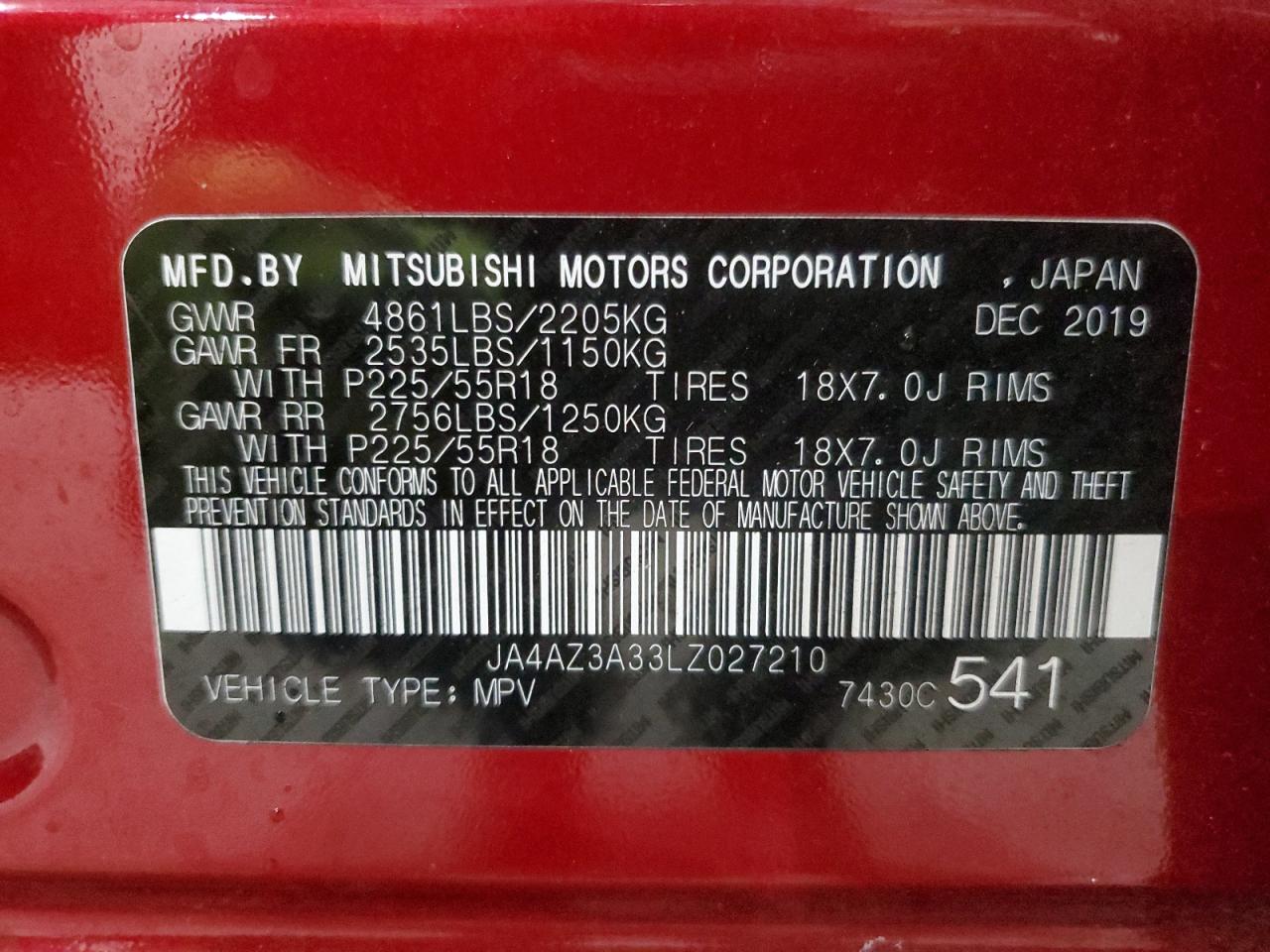 2020 Mitsubishi Outlander Se VIN: JA4AZ3A33LZ027210 Lot: 91258115