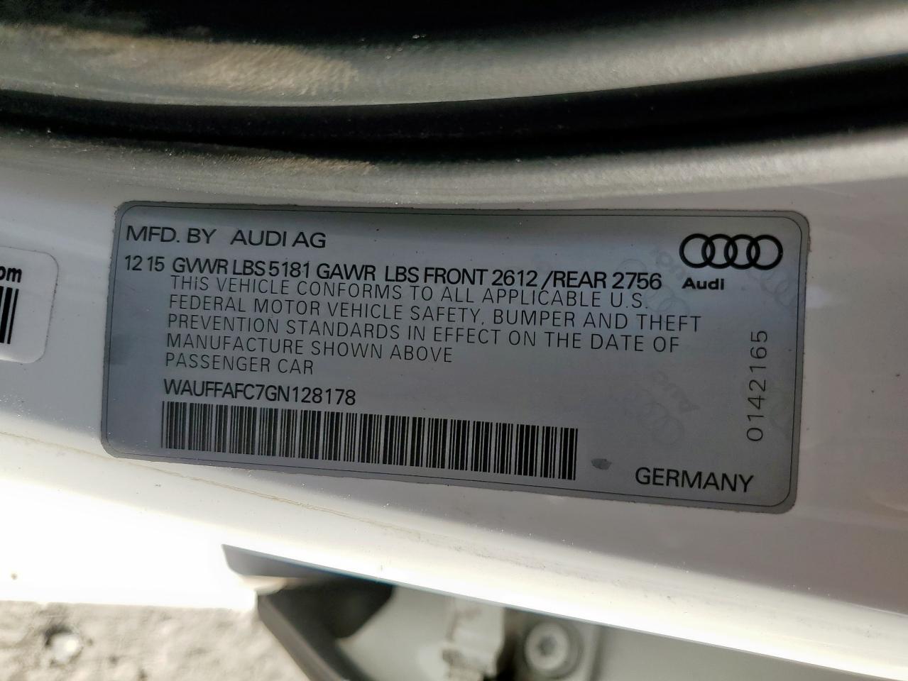 2016 Audi A6 Premium VIN: WAUFFAFC7GN128178 Lot: 92953855