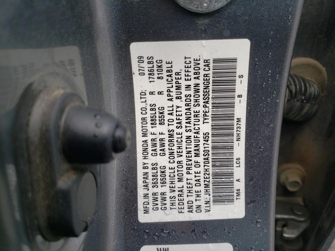 2010 Honda Insight Ex VIN: JHMZE2H70AS017455 Lot: 93970205