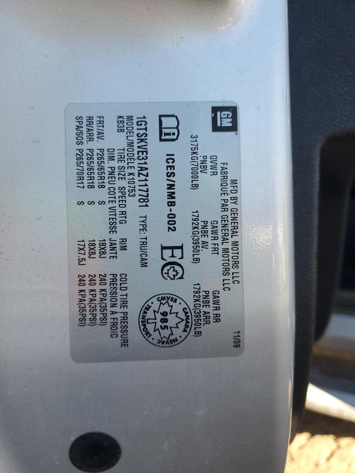 2010 GMC Sierra K1500 Sle VIN: 1GTSKVE31AZ117781 Lot: 93475235