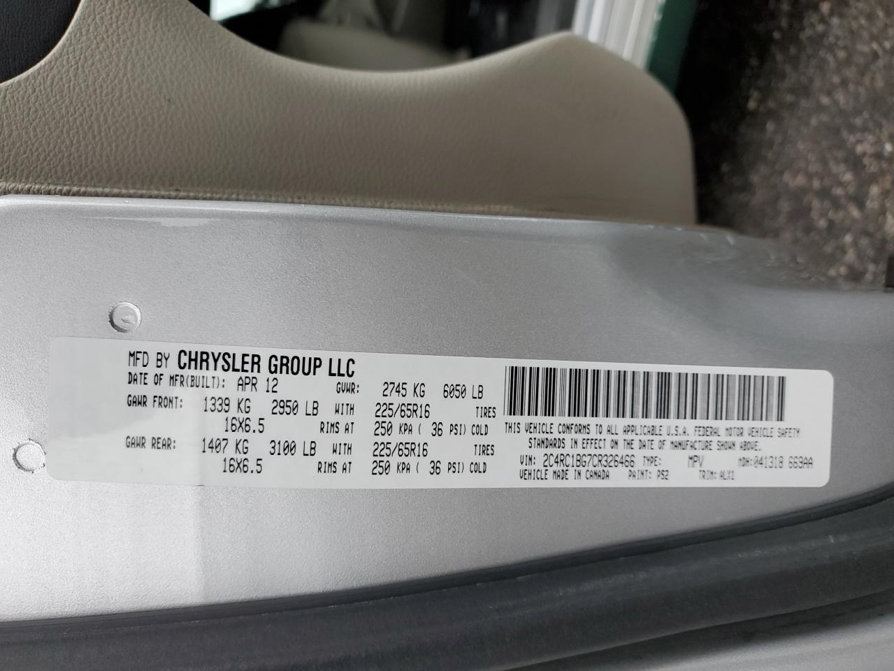 2012 Chrysler Town & Country Touring VIN: 2C4RC1BG7CR326466 Lot: 91717245