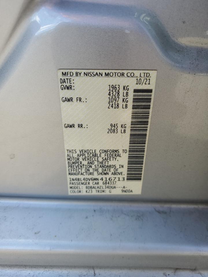 2021 Nissan Altima Sv VIN: 1N4BL4DV6MN416713 Lot: 92685155