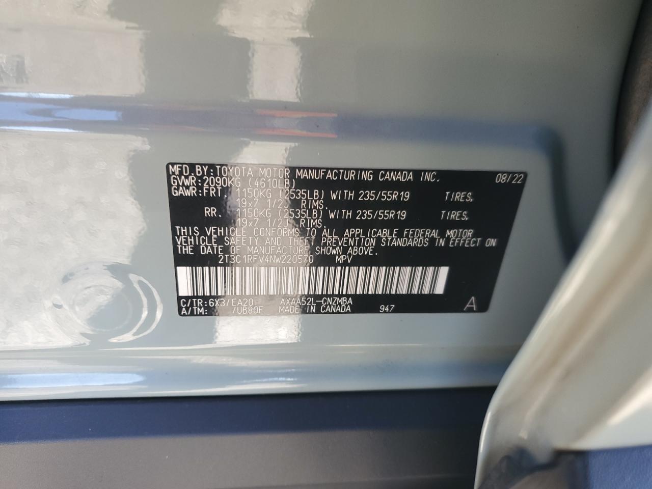 2022 Toyota Rav4 Xle Premium VIN: 2T3C1RFV4NW220570 Lot: 92072645