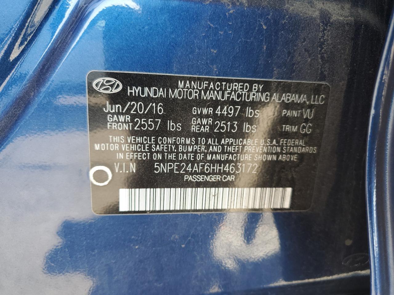 2017 Hyundai Sonata Se VIN: 5NPE24AF6HH463172 Lot: 91328385