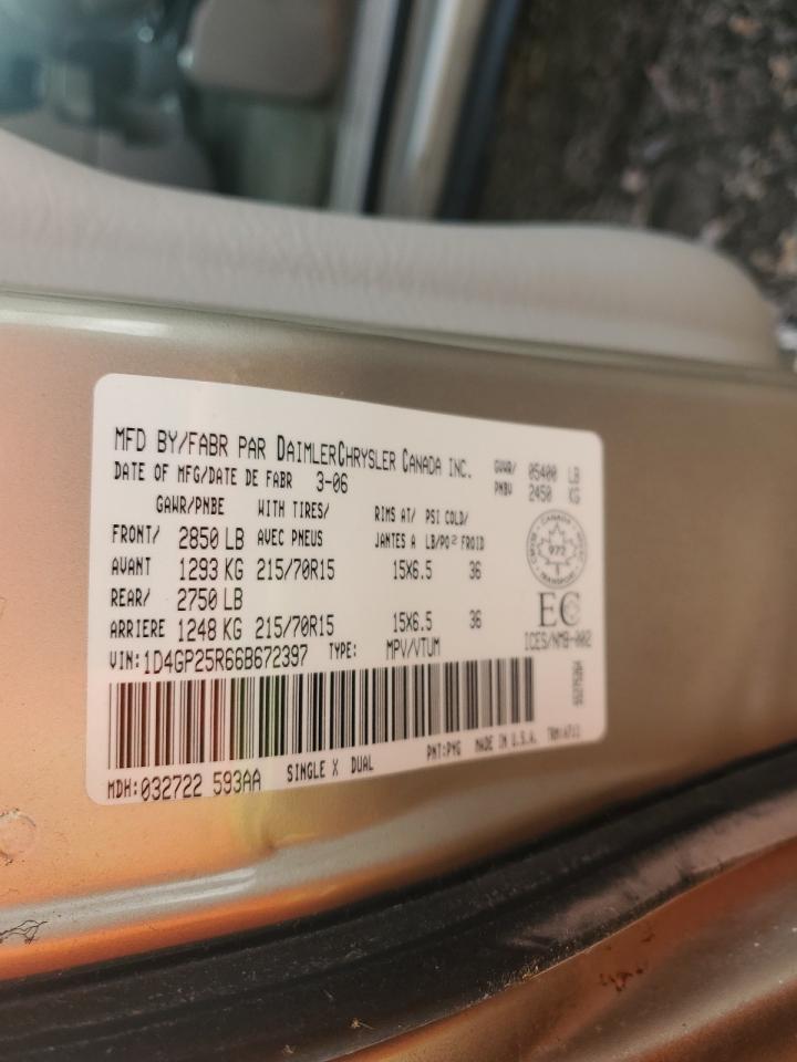 2006 Dodge Caravan Se VIN: 1D4GP25R66B672397 Lot: 93009835