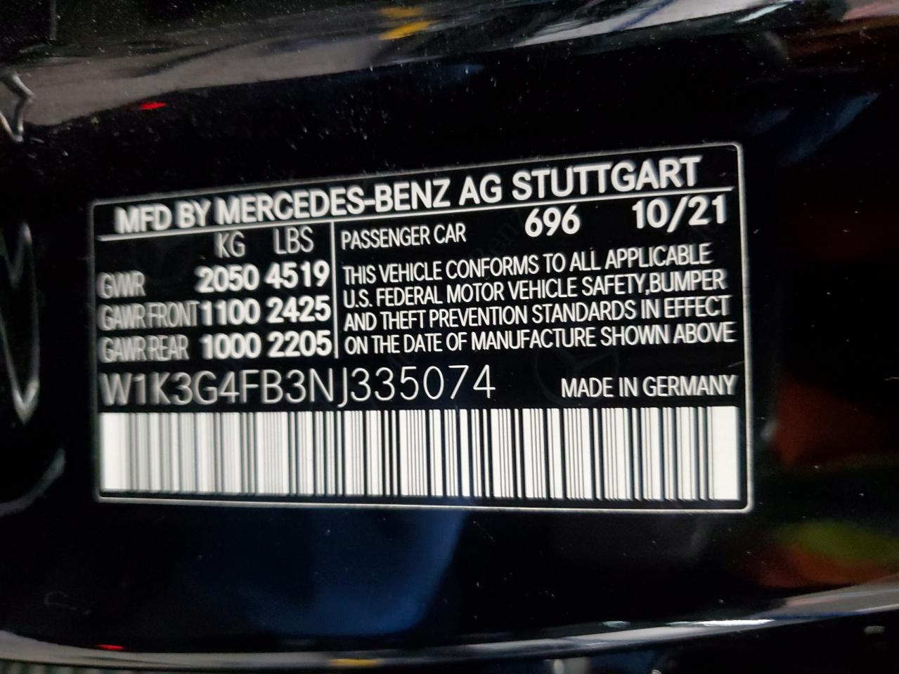 2022 Mercedes-Benz A 220 4Matic VIN: W1K3G4FB3NJ335074 Lot: 92473625