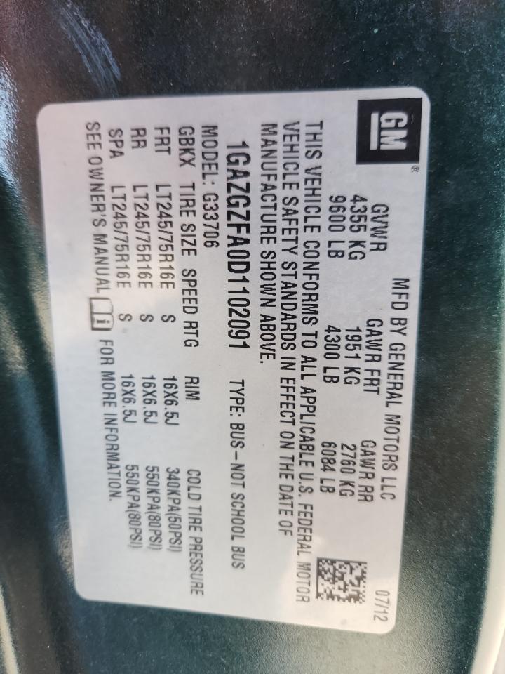 2013 Chevrolet Express G3500 Ls VIN: 1GAZGZFA0D1102091 Lot: 92280835