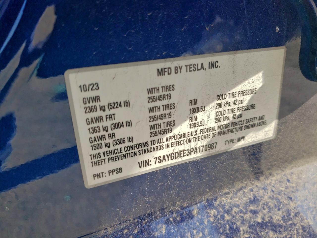 2023 Tesla Model Y VIN: 7SAYGDEE3PA170987 Lot: 93854085