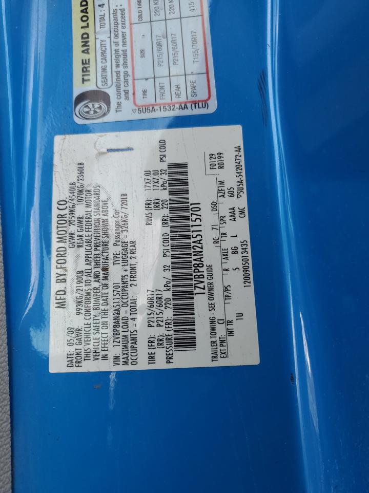 2010 Ford Mustang VIN: 1ZVBP8AN2A5115701 Lot: 92131795