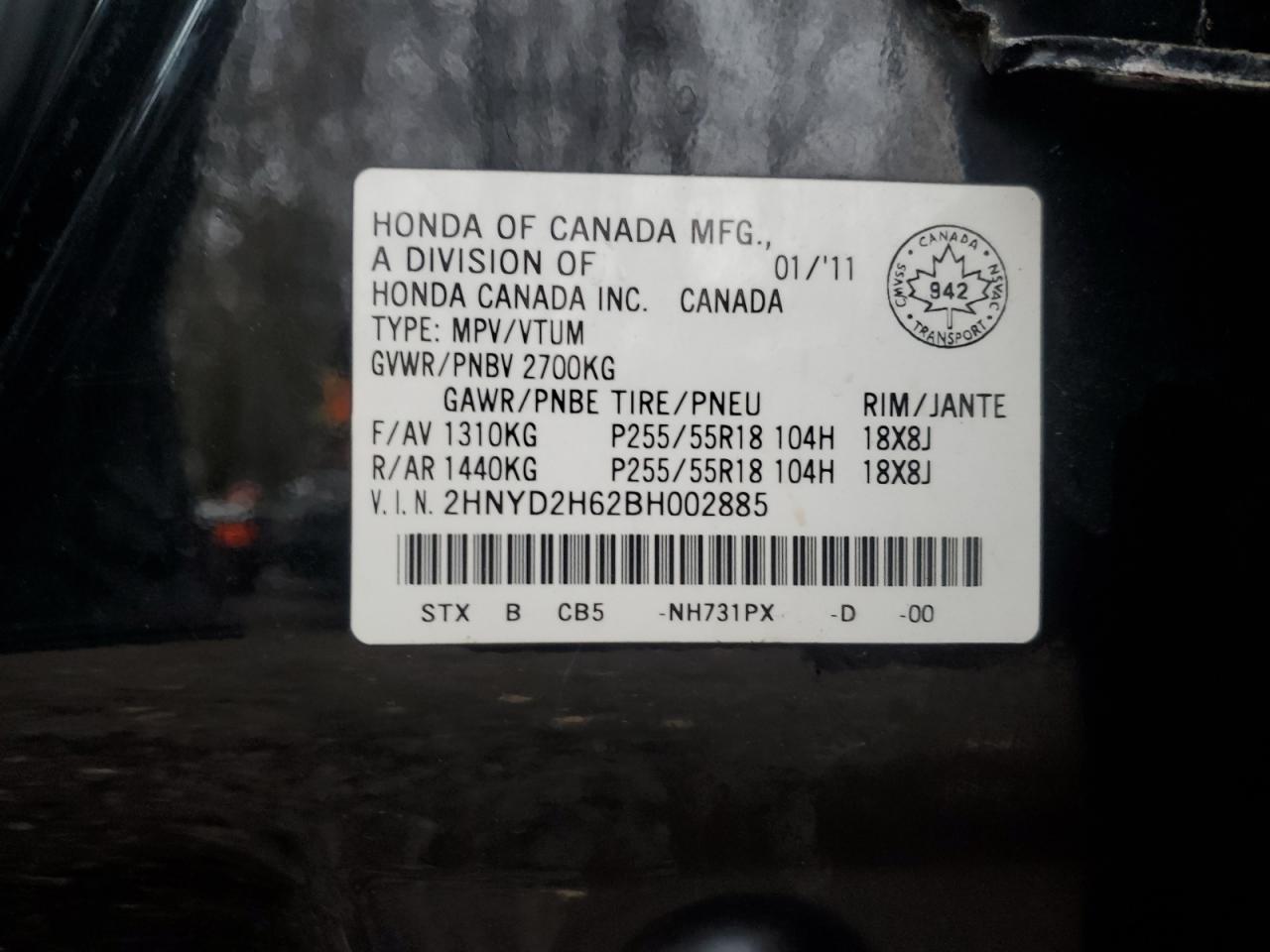 2011 Acura Mdx Technology VIN: 2HNYD2H62BH002885 Lot: 91245335