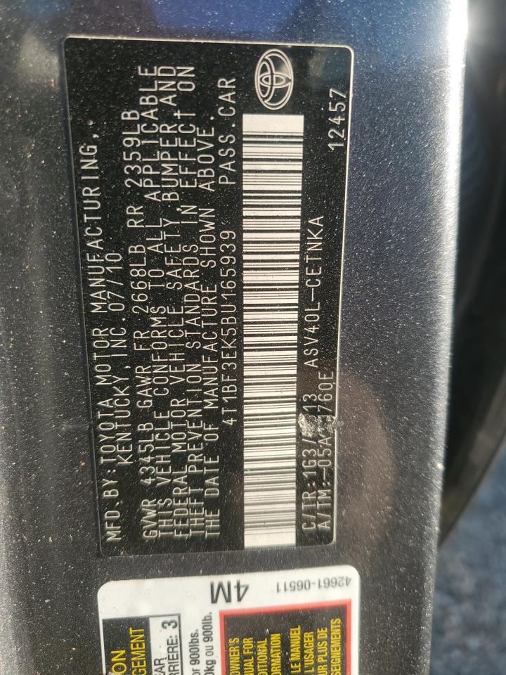 2011 Toyota Camry Base VIN: 4T1BF3EK5BU165939 Lot: 92260645