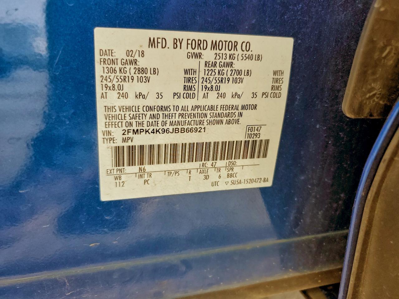 2018 Ford Edge Titanium VIN: 2FMPK4K96JBB66921 Lot: 93717585