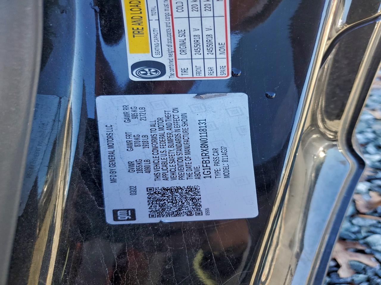 2022 Chevrolet Camaro Ls VIN: 1G1FB1RX8N0118131 Lot: 93952315