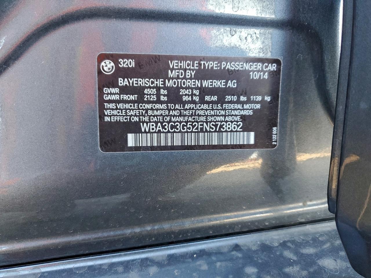 2015 BMW 320 I xDrive VIN: WBA3C3G52FNS73862 Lot: 94164585