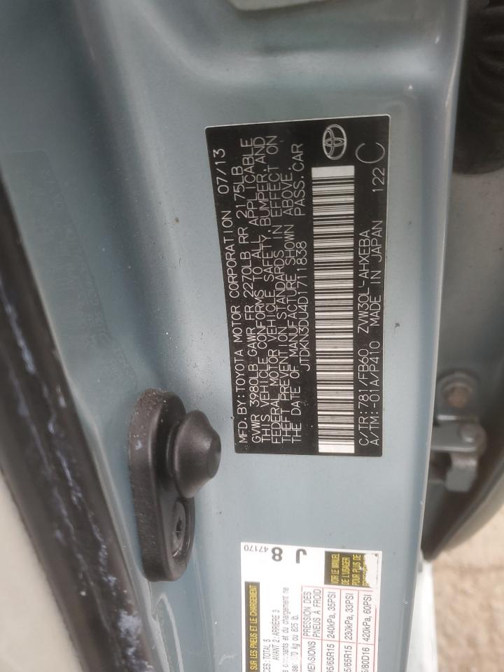 2013 Toyota Prius VIN: JTDKN3DU4D1711838 Lot: 91226745