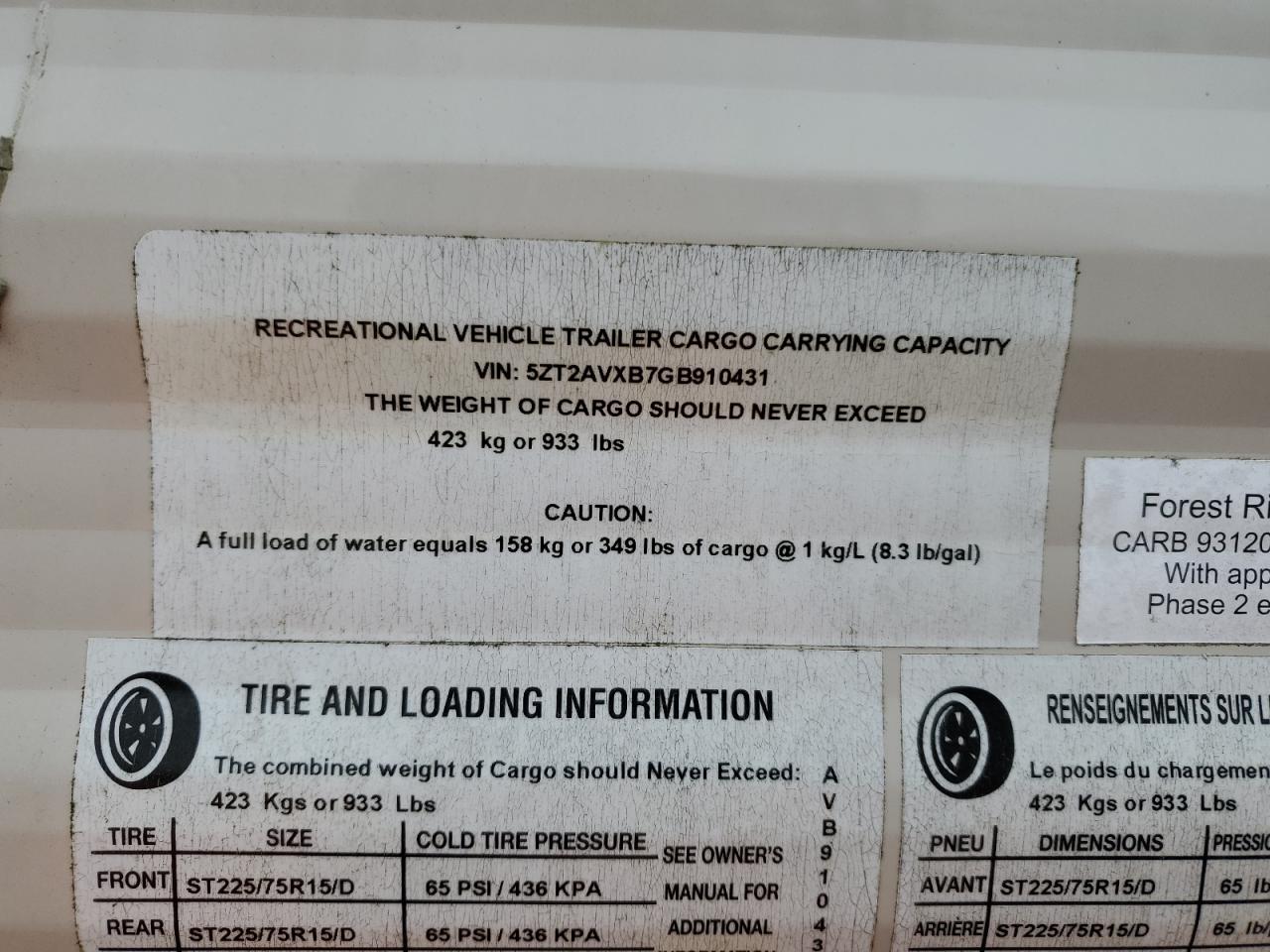 2016 Foresriver Avenger VIN: 5ZT2AVXB7GB910431 Lot: 82685785