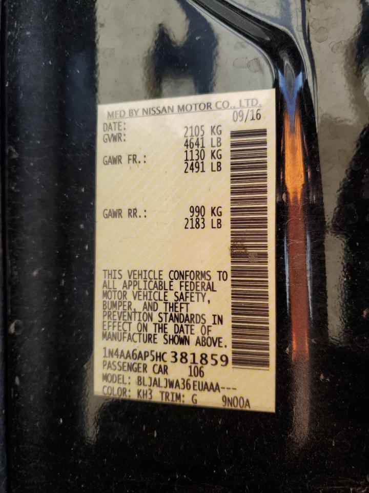 2017 Nissan Maxima 3.5S VIN: 1N4AA6AP5HC381859 Lot: 90500475