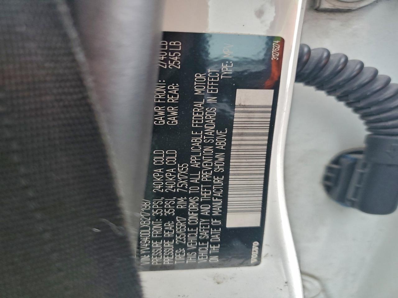 2011 Volvo Xc60 3.2 VIN: YV4940DLXB2171987 Lot: 94103805