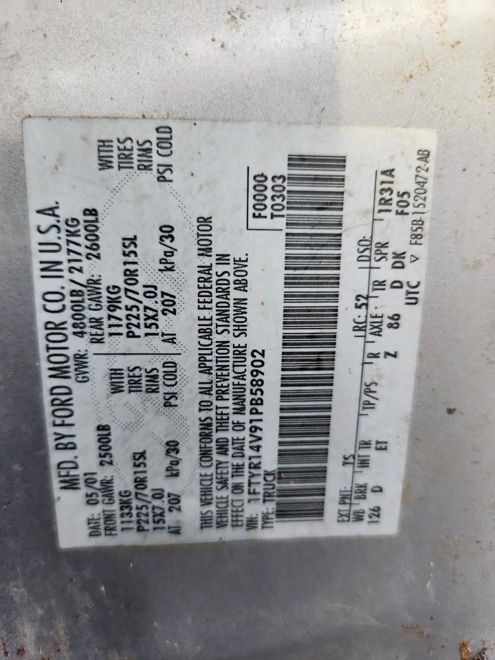 2001 Ford Ranger Super Cab VIN: 1FTYR14V91PB58902 Lot: 93647335