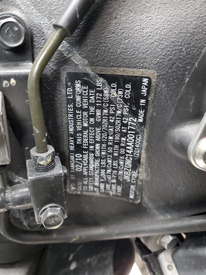 2010 Kawasaki Zg1400 C VIN: JKBZGNC14AA001772 Lot: 93400315