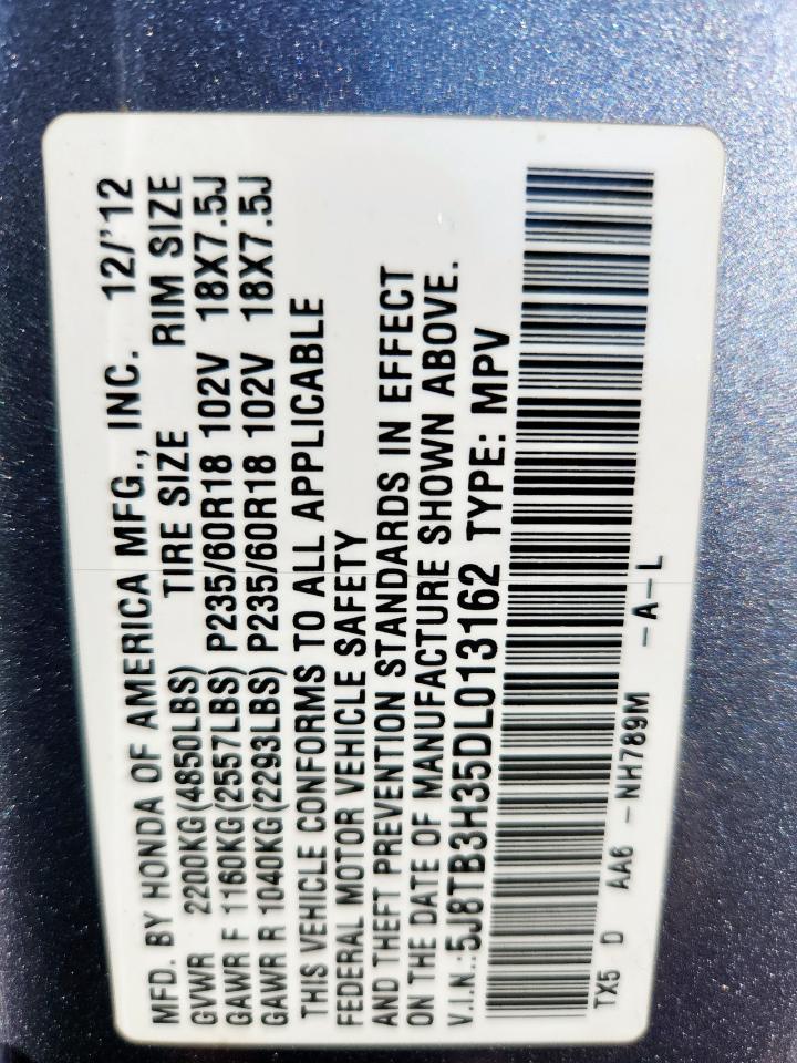 2013 Acura Rdx VIN: 5J8TB3H35DL013162 Lot: 91244515