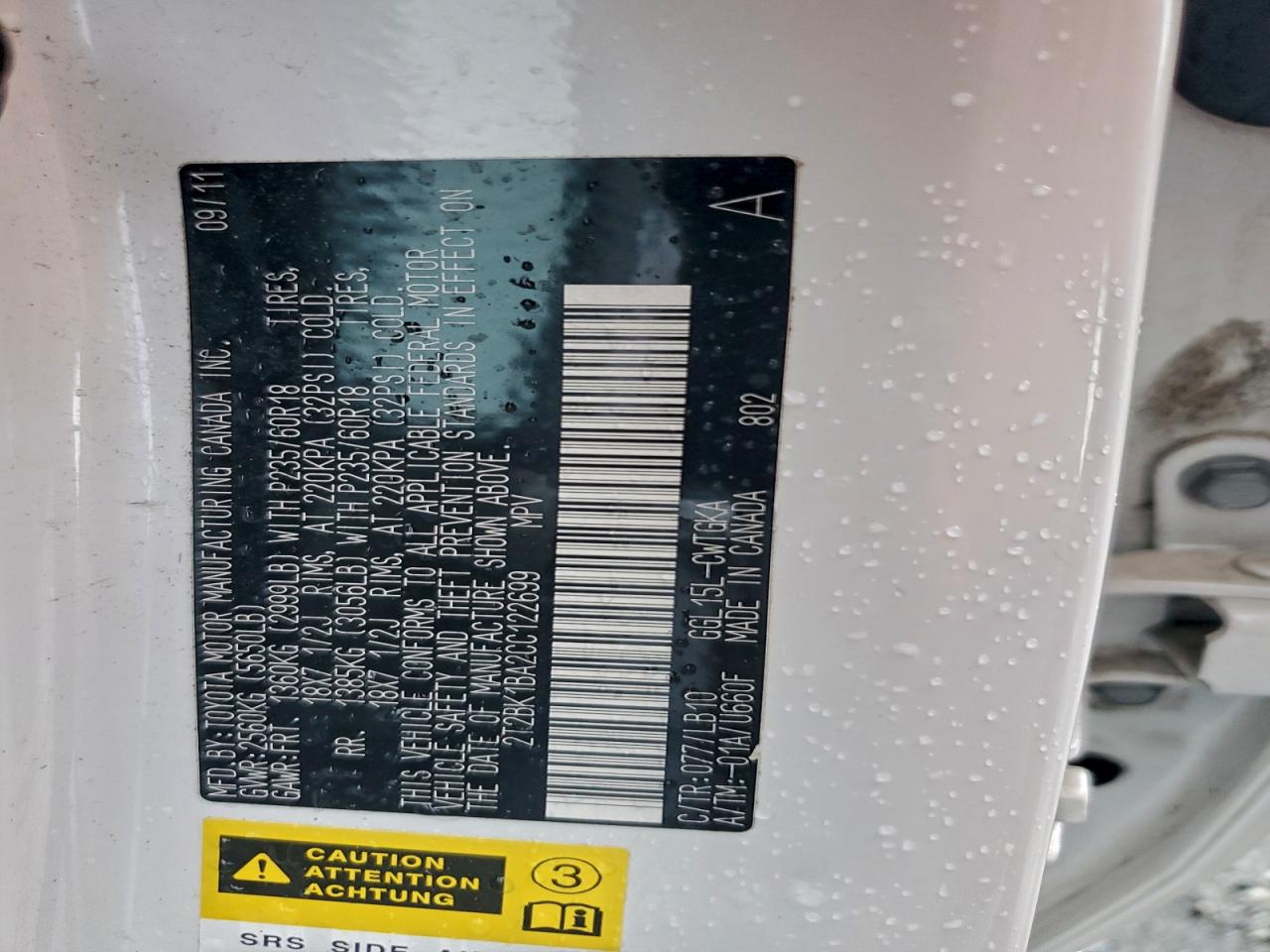 2012 Lexus Rx 350 VIN: 2T2BK1BA2CC122699 Lot: 94580735