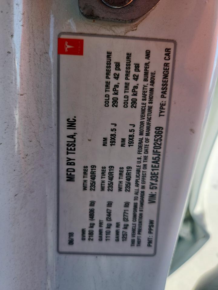 2018 Tesla Model 3 VIN: 5YJ3E1EA5JF025369 Lot: 93105405