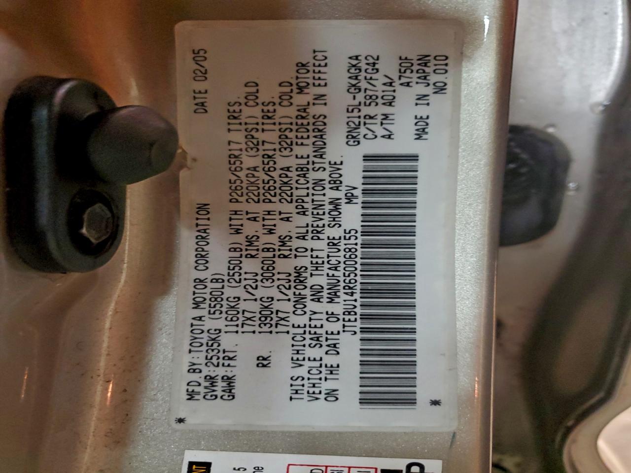 2005 Toyota 4Runner Sr5 VIN: JTEBU14R650068155 Lot: 93228875