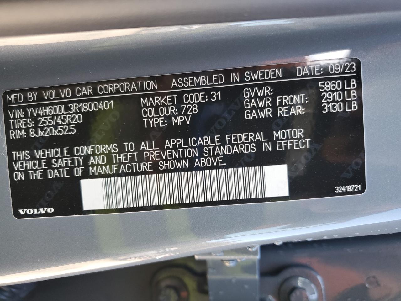 2024 Volvo Xc60 Plus VIN: YV4H60DL3R1800401 Lot: 92654335