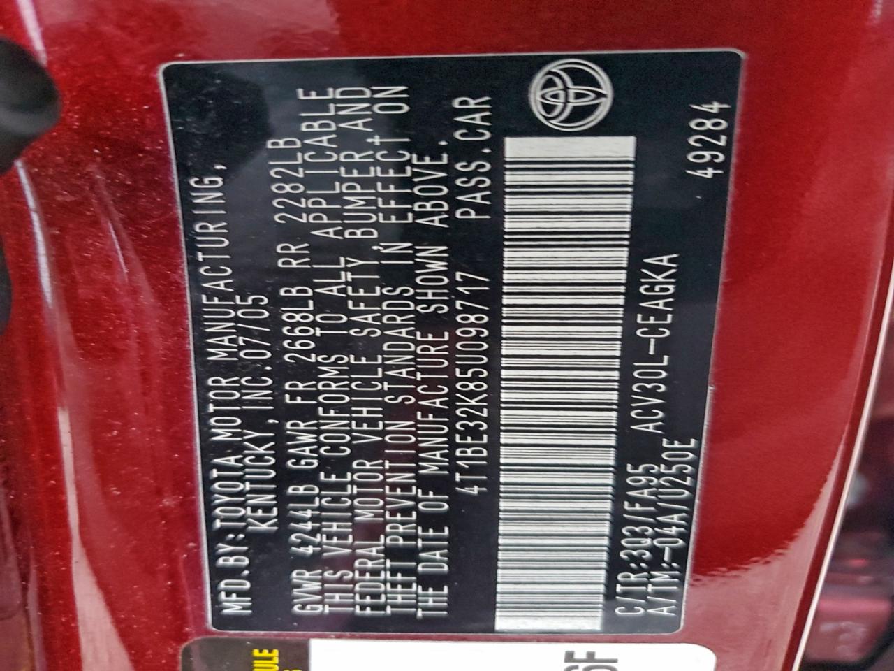 2005 Toyota Camry Le VIN: 4T1BE32K85U098717 Lot: 94313995