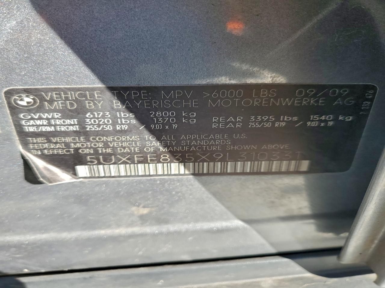 2009 BMW X5 xDrive48I VIN: 5UXFE835X9L310331 Lot: 94150185