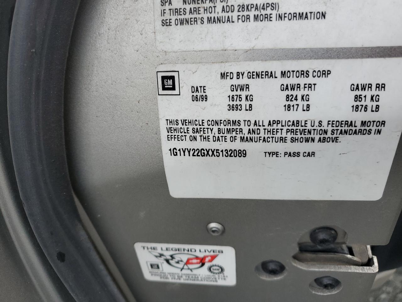 1999 Chevrolet Corvette VIN: 1G1YY22GXX5132089 Lot: 93719685